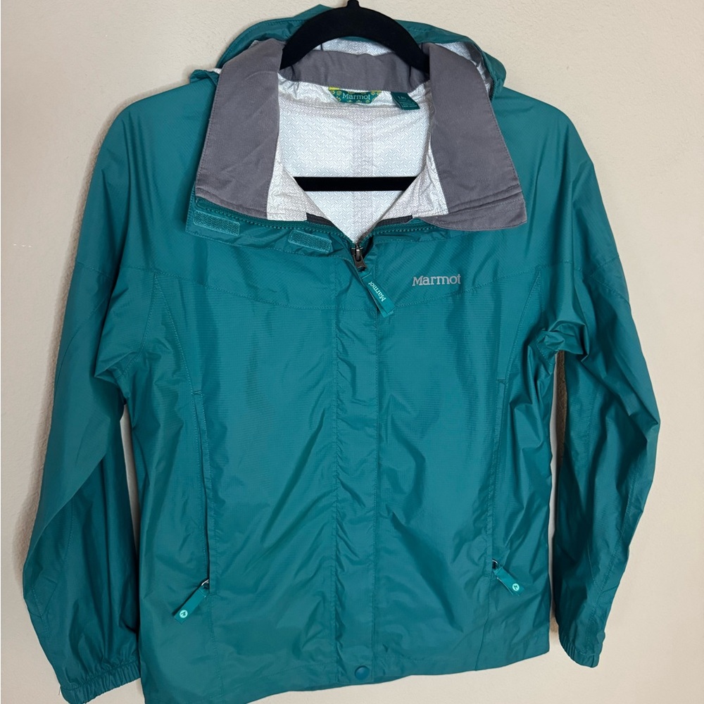 Marmot Teal Green Hooded Lightweight Rain Jacket